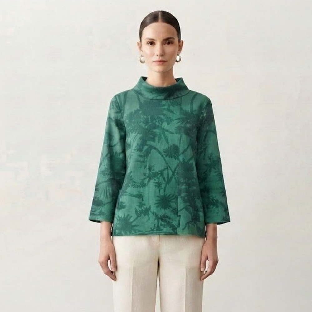 Chico's Green Jacquard Mock Neck Pullover Sweater Modal Wool Blend Size 3 XL NWT